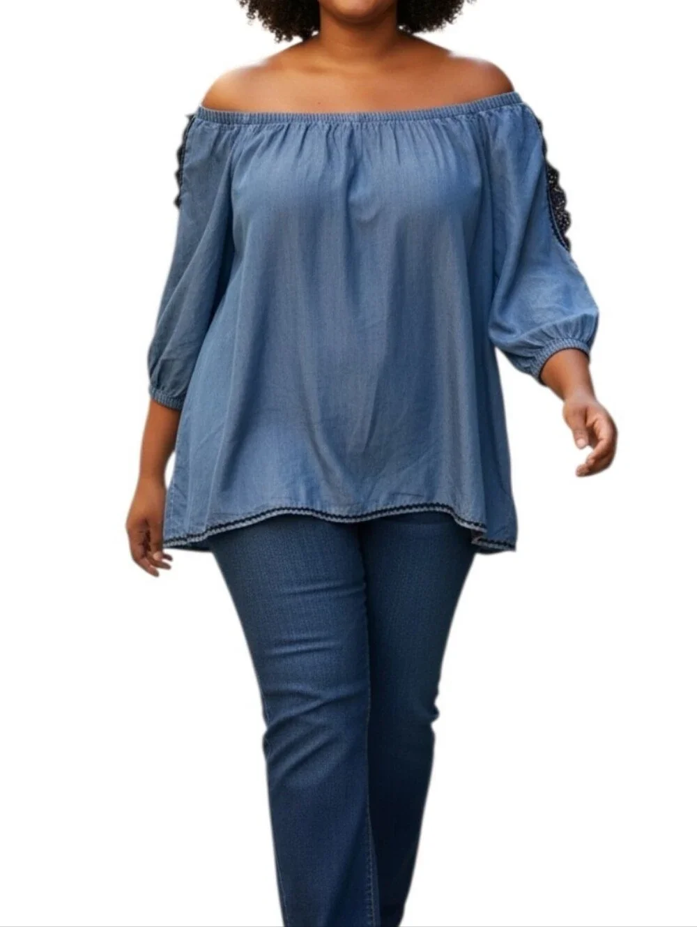 Crown & Ivy Chambray Plus Blouse - Picture 1 of 11